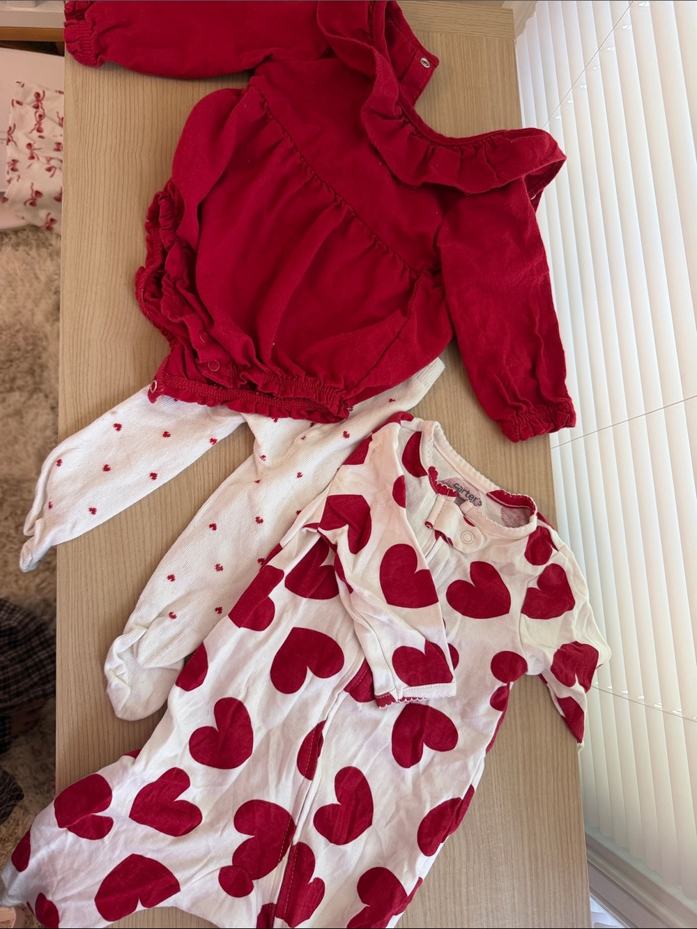 Carters 6M Heart Set 1 Bubble Romper w Tights & One Footie Pj